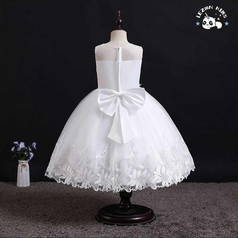 LEZONKIDS - Western style tailed girl wedding dress elegant crew neck baby girls dress design kid beaded dresses for girls of 10 year old